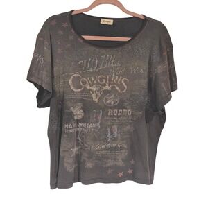Cactus Graphic Tee 1X Gray Wild West Cowgirls Studded Western Boho Shirt